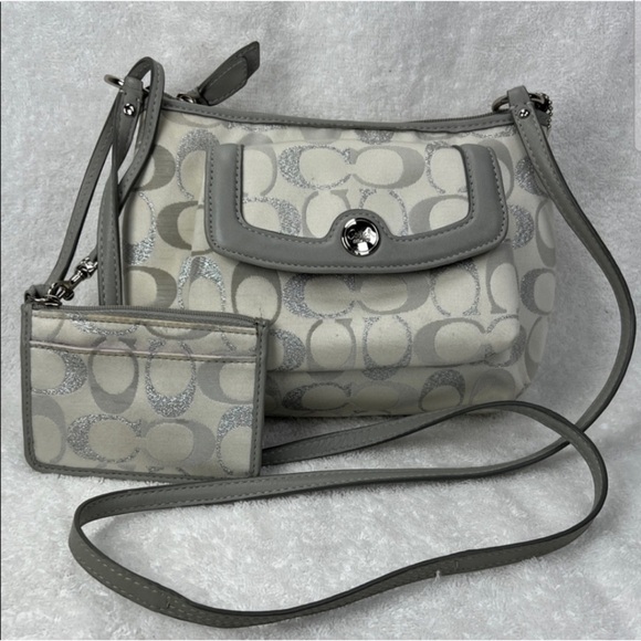 Coach Handbags - EUC Coach Silver and Gray Crossbody Bag With Matching Coin Wallet Chain